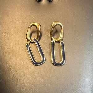 Gold and Blue Link Earrings